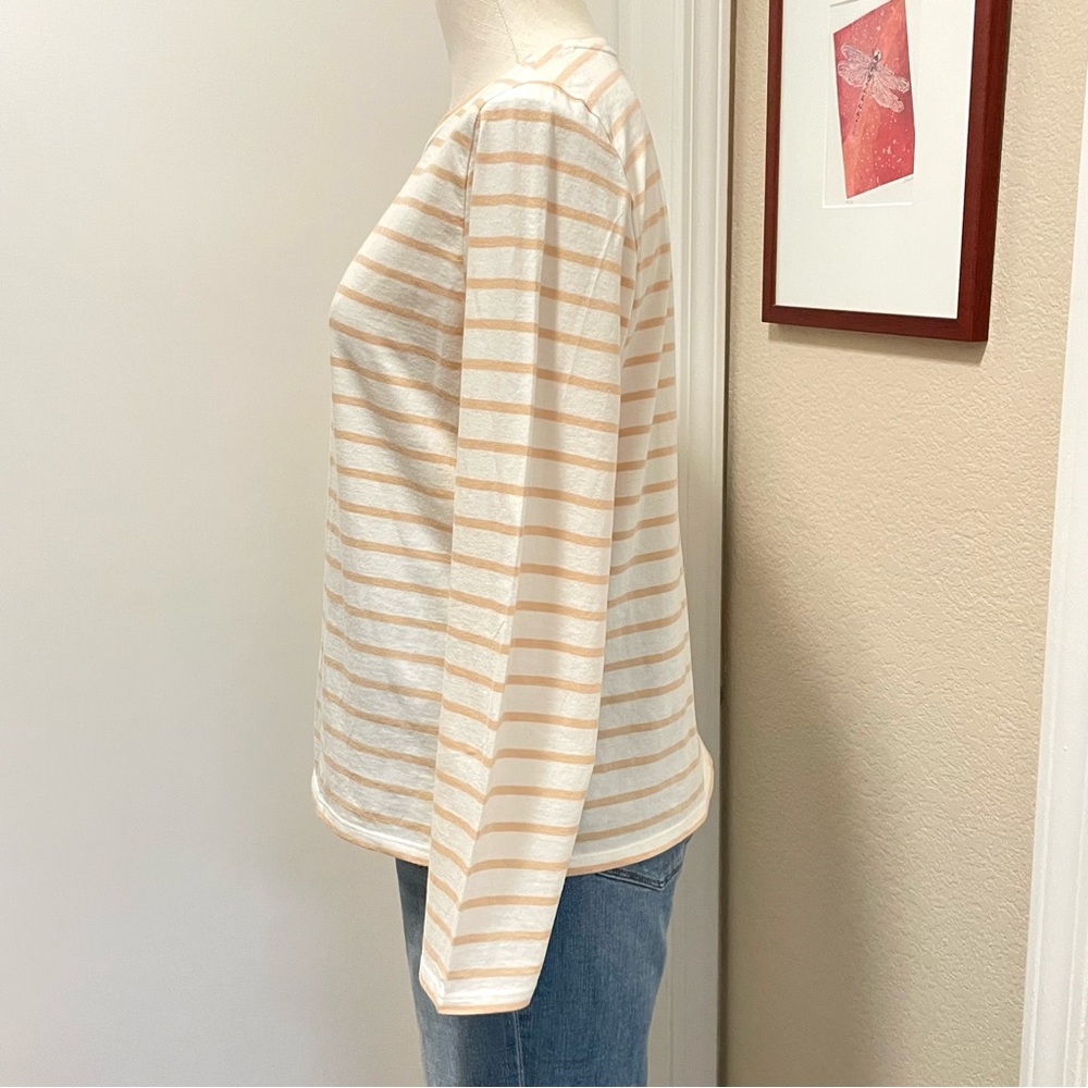 Amour Vert Cotton Cream Peach Striped Long Sleeve Top Sz M